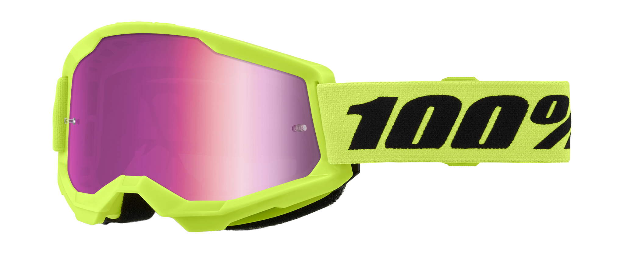 100% Crossbril Strata 2 Neon Yellow - Spiegel Roze Lens